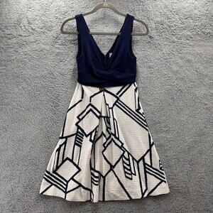 Anthropologie HD in Paris Women's Size 0 ALine Dress Sleeveless Royal Blue Cream